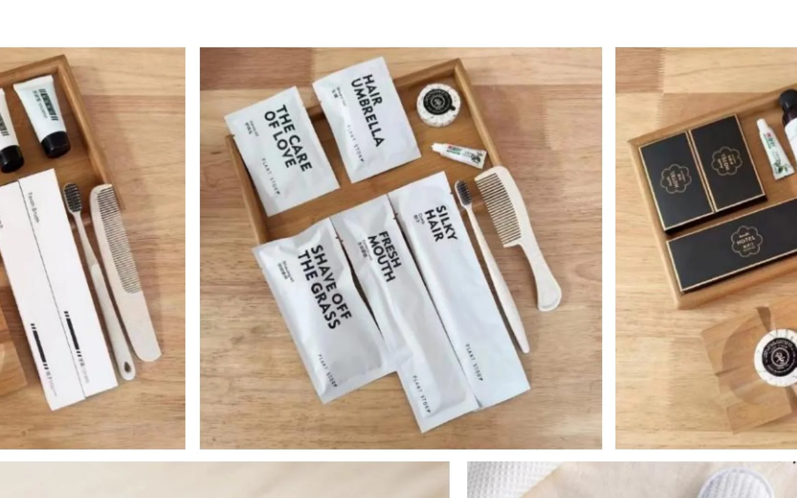 Hotel guestroom amenity kits, toiletries and slippers from the George Group hotel supplies catalog