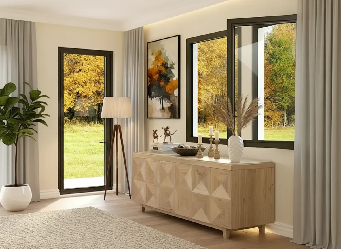 Black aluminum windows and architectural glass system for a complete project