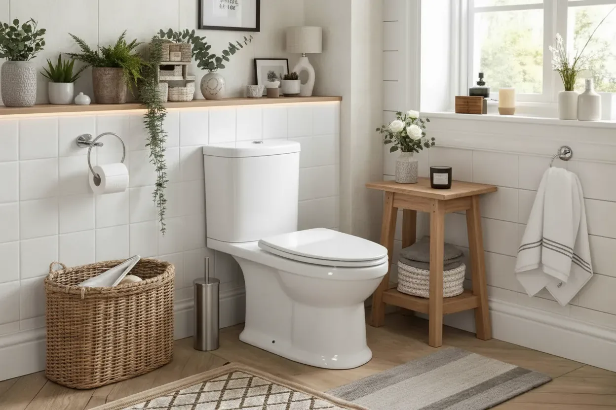 Modern floor-mounted toilet for a residential or hospitality bathroom