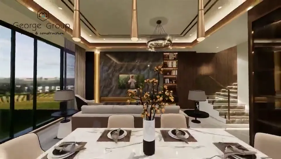 Completed luxury villa living and dining interior from a George Group overseas project video